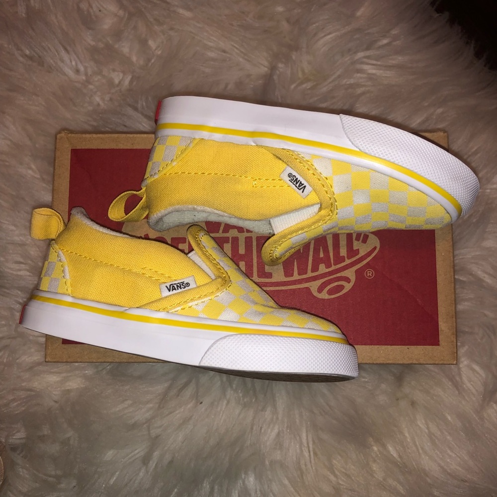 VANS Toddler Yellow White Checkerboard Slip On